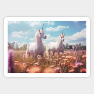 Pastel Unicorn Duo Frolicking in the Field Sticker